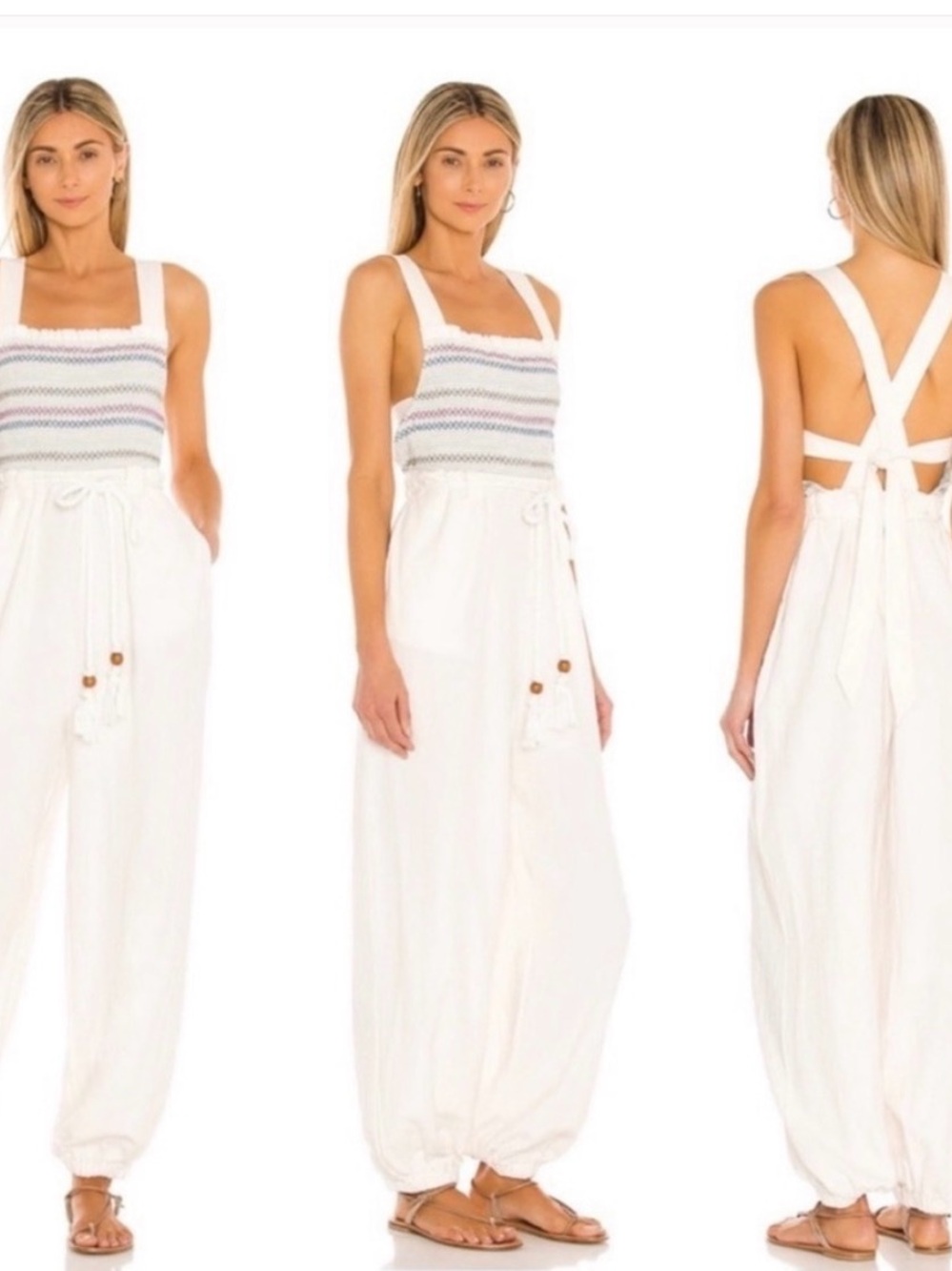 Free People Sienna Smocked Jumpsuit in Ecru Size XS NWT